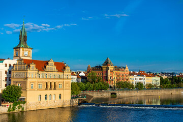 Fototapeta premium National Museum of Czech composer Bedrich Smetana in the building of the former waterworks of the Old Town. Prague landscape