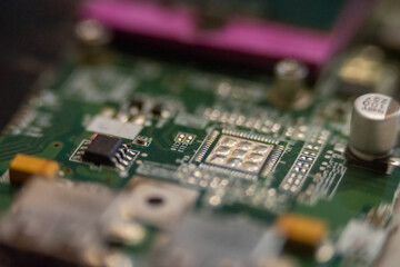 hi tech close-up of electronics circuit board or motherboard