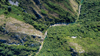 Playa fluvial del dobra, Olla de San Vicente, Dobra river, National park Los picos de Europa, natural swimming pools, made with drone, Asturias, Spain