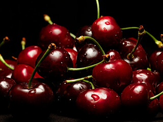 Cherry on black background