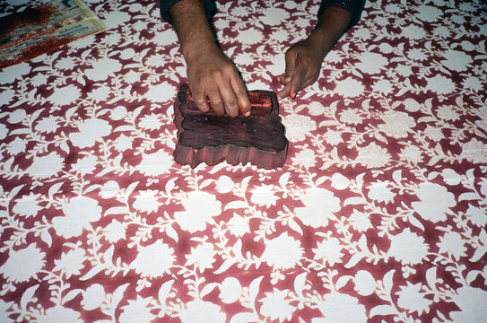 male block printing garment textile in workshop jaipur india