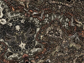 A bizarre fractal 3D structure with a complicated recursion on the surface.