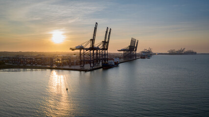 Fototapeta na wymiar Felixstowe container port at sunrise