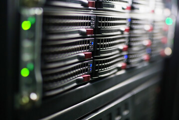 Rows of servers in supercomputer cabinet