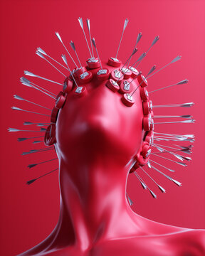Human head covered in spikes with email icons