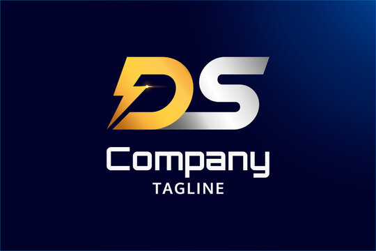 Shiny Initials DS or Letter DS Gold and Silver Logo Design