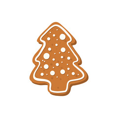 Vector christmas gingerbread tree cooki white background.Hand drawn illustation.