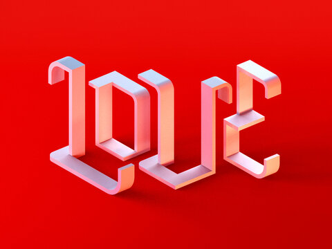 3D plastic letters spelling out text love