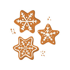 Fototapeta na wymiar Vector set of christmas gingerbread star cooki white background.Hand drawn illustation.