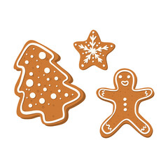 Fototapeta na wymiar Vector set of christmas gingerbread cooki white background.Hand drawn illustation.