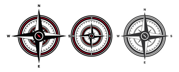 Set black compass icon on a white background. Compass symbol, logo. Vector illustration