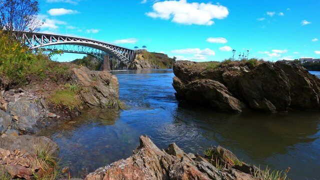 Reversing Falls St John NB, Canada. The water is very rapid and many whirlpools hence why they call it the reversing falls. Water looks like its reversing. 