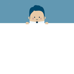 Businessman holding blank space - Kawaii cartoon character business illustration