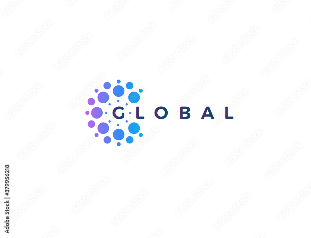 Poster dots logo concept for software development and global innovate technology. blue and purple round log