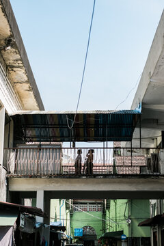 Heritage colonial market in central Yangon, Myanmar