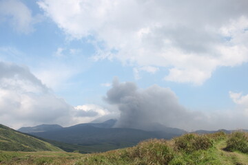 Beautiful landscape at Mount Aso (Active Volcano), Kumamoto, Kyushu, Japan