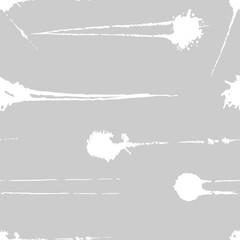 Vector grey seamless pattern with ink splash, blot and brush stroke spot spray smudge, spatter, splatter, drip, drop, ink smudge smears Grunge textured elements design background.