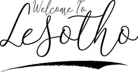 Welcome To Lesotho Country Name Handwritten Typography Black Color Text on White Background