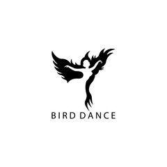 Obraz premium dancer logo fashion bird illustration and woman abstract vector design