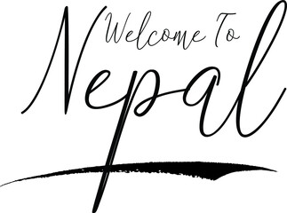 Welcome To Nepal Country Name Handwritten Typography Black Color Text on White Background