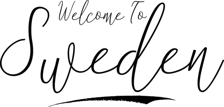 Welcome To Sweden Country Name Handwritten Typography Black Color Text on White Background