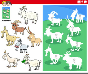 matching shapes game with cartoon goat characters
