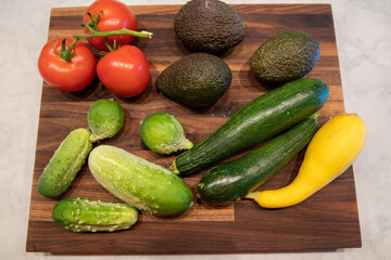 vegetables on butcher block cutting board