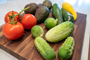 vegetables on butcher block cutting board