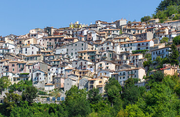 Fototapeta na wymiar Cervara di Roma, Italy - one of the most picturesque villages of the Apennine Mountains, Cervara lies around 1000 above the sea level, watching the Aniene river valley from the top 