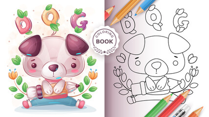 Dog with pencil - coloring book for kid and children