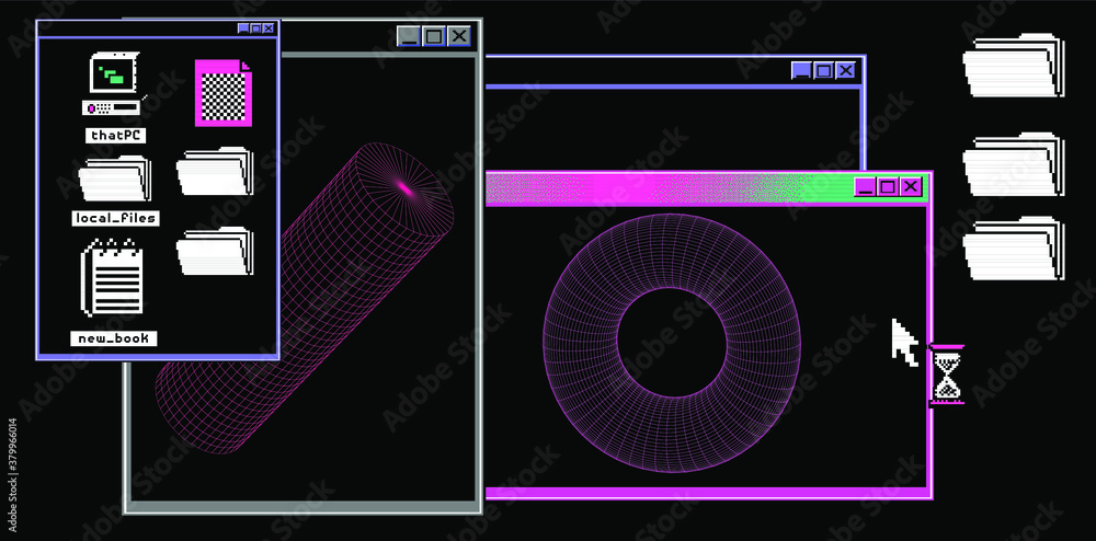 Poster Abstract technology background with old retro user interface elements.