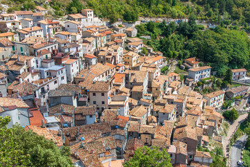 Fototapeta premium Cervara di Roma, Italy - one of the most picturesque villages of the Apennine Mountains, Cervara lies around 1000 above the sea level, watching the Aniene river valley from the top 