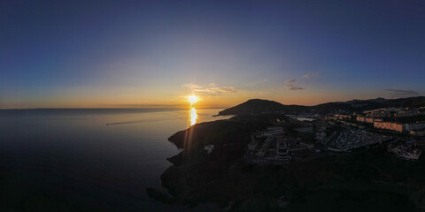 Fototapeta premium Panoramic sunrise in Port Vendres on the côte Vermeille