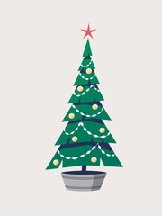 Christmas tree. Flat style vector illustration.