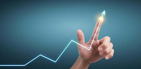 Hand touching  graphs of financial indicator  accounting market economy analysis chart