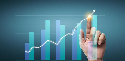 Hand touching  graphs of financial indicator  accounting market economy analysis chart
