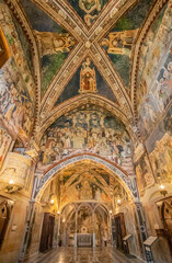 Fototapeta na wymiar Subiaco, Italy - main sight of Subiaco and one of the most beautiful Benedictine monasteries in the World, the Sacro Speco Monastery displays amazing frescoes. Here in particular its interiors