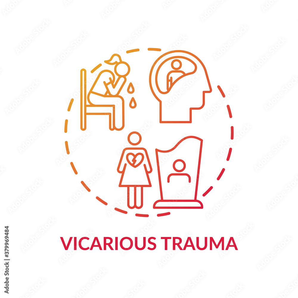 Poster vicarious trauma concept icon. working with survivor clients idea thin line illustration. emotional 