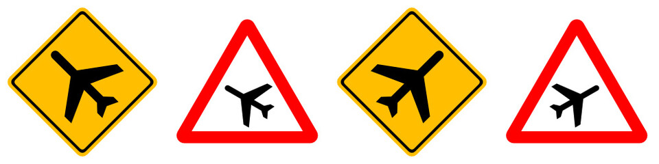 Obraz premium Airport traffic road sign vector set isolated on white background, yellow square and red triangle symbol