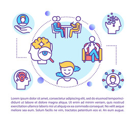 Psychological counseling concept icon with text. Professional psychoanalysis, psychotherapy service. PPT page vector template. Brochure, magazine, booklet design element with linear illustrations