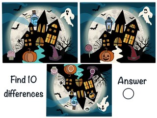 Find the differences. Logical game. Halloween 
