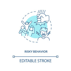 Risky behavior concept icon. Energy drinks cause mental problems idea thin line illustration. Hazardous behaviors. Unhealthy actions. Vector isolated outline RGB color drawing. Editable stroke