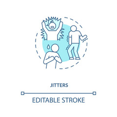 Jitters concept icon. Adrenaline levels boost idea thin line illustration. Jittery sensations. Energy crash. Too much coffee drinking. Vector isolated outline RGB color drawing. Editable stroke