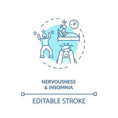 Nervousness and insomnia concept icon. Nervous exhaustion idea thin line illustration. Energy drinks negative effects. Sleep quality. Vector isolated outline RGB color drawing. Editable stroke