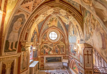 Obraz premium Subiaco, Italy - main sight of Subiaco and one of the most beautiful Benedictine monasteries in the World, the Sacro Speco Monastery displays amazing frescoes. Here in particular its interiors
