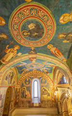 Obraz premium Subiaco, Italy - main sight of Subiaco and one of the most beautiful Benedictine monasteries in the World, the Sacro Speco Monastery displays amazing frescoes. Here in particular its interiors