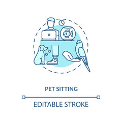 Pet sitting concept icon. Pet services. Animal care options types. Little companion playing. Animal sitter idea thin line illustration. Vector isolated outline RGB color drawing. Editable stroke