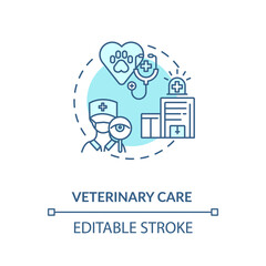 Veterinary care concept icon. Pet services. Animal treatment. Little friend care clinic. Veterinary center idea thin line illustration. Vector isolated outline RGB color drawing. Editable stroke