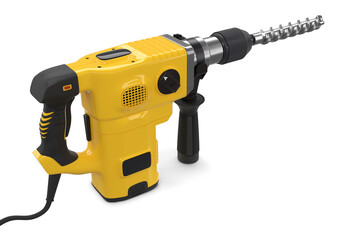 Electric drill with cord and attached metal bit, tool for repair