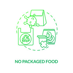 No packaged food concept icon. Environment polution with plastic. Vegan foods ideas. Vegan meals. Sustainable diet idea thin line illustration. Vector isolated outline RGB color drawing